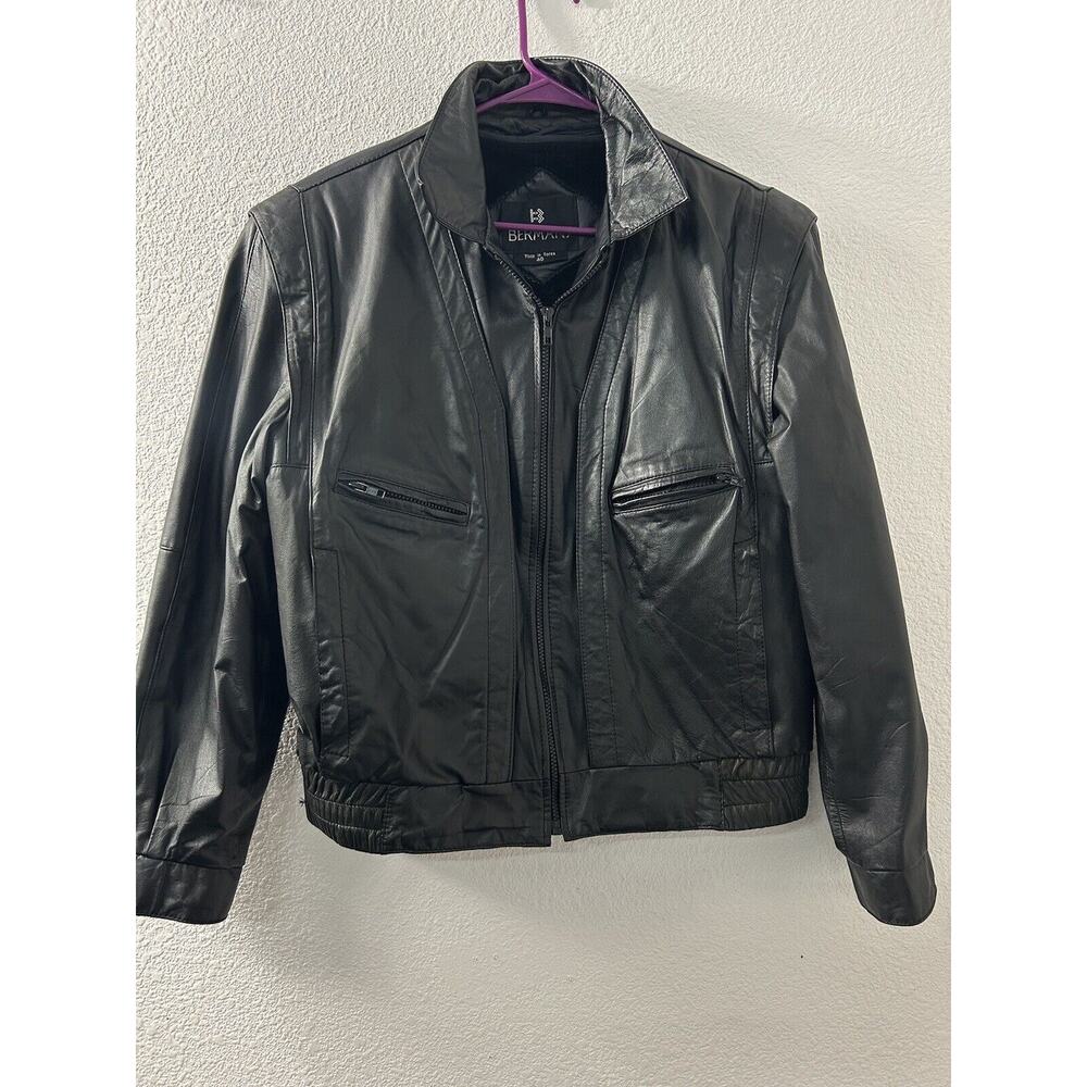 Vintage Bermans Black Leather Motorcycle Jacket Mens 40 Full Zip Moto Punk Retro